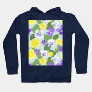 Cross-stitch Dandelions and Violets on Pale Grey Green Vertical Hoodie